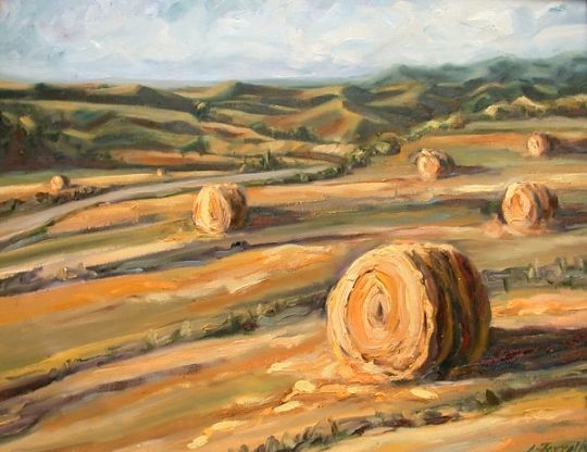 540x416 Umbria Hay Bales By Lyn Farrelly. Oil Paintings From Europe - Hay Bale Painting
