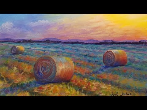 480x360 Autumn Landscape With Hay Bales Acrylic Painting Tutorial Live - Hay Bale Painting