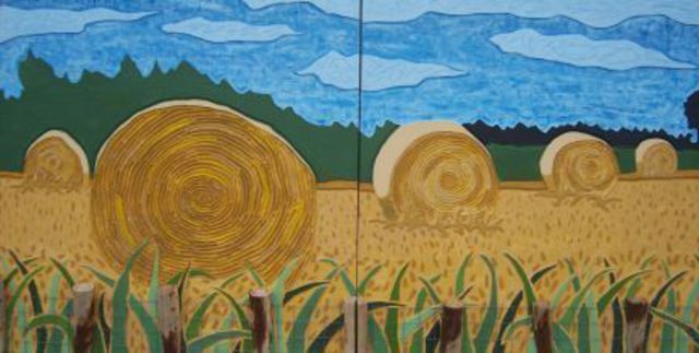 640x323 Lee Davies Artwork Hay Bales From The Road Original Painting - Hay Painting