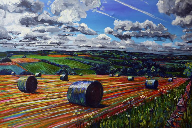 770x514 Saatchi Art Hay Bales In Fields Near Salperton Painting By Toby Moate - Hay Painting