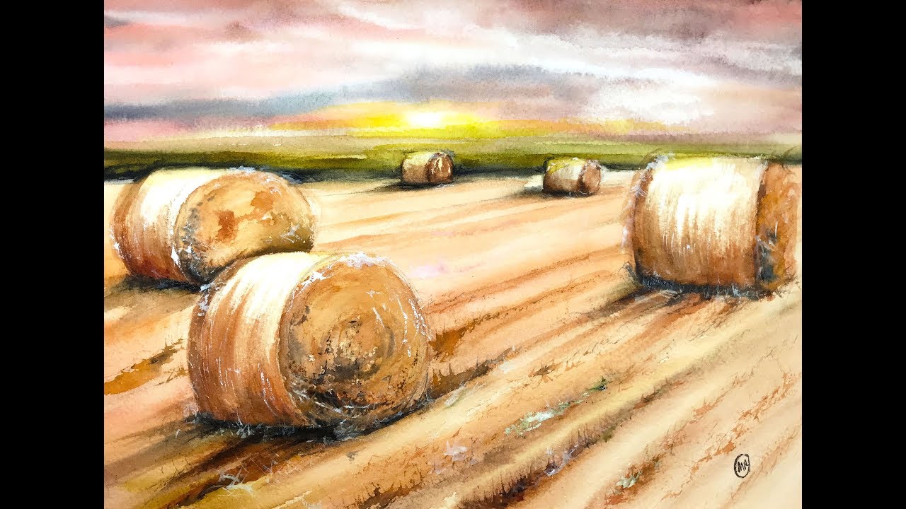 1280x720 Hay Bales In Watercolors Painting Tutorial - Hay Painting