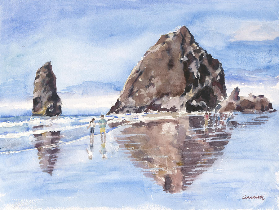900x678 Haystack Rock Painting By Deborah Correnti - Haystack Rock Painting