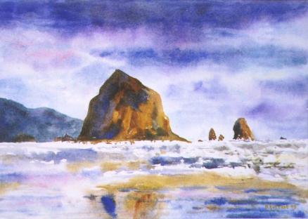 438x312 Storm Clouds Over Haystack Rock Painting Forrest Gallery - Haystack Rock Painting
