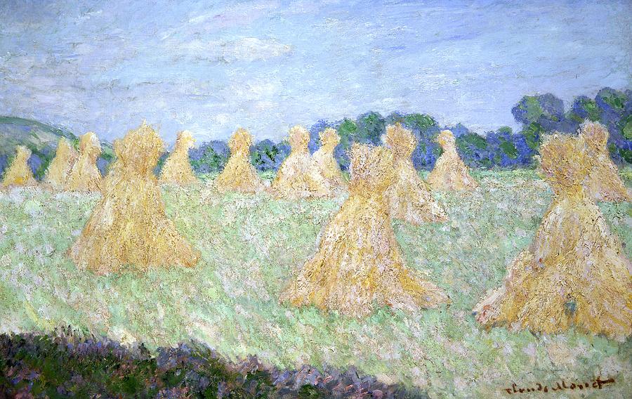 900x568 Haystacks The Young Ladies Of Giverny Sun Effect Painting By - Haystacks Painting