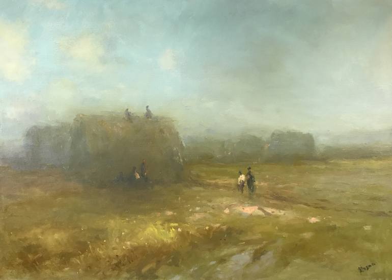 770x549 Saatchirt Haystacks, Landscape Oil Painting On Linen, One - Haystacks Painting