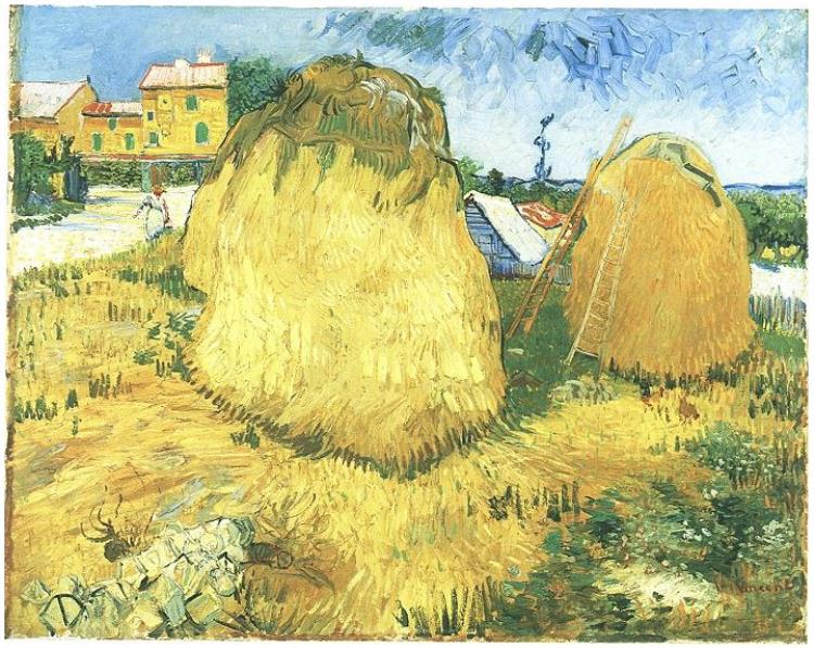 750x597 Vincent Van Gogh's Haystacks And Wheatfields - Haystacks Painting