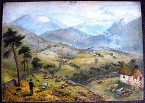 300x213 H B 19th Century Watercolour Landscape Artist Painting With Sheep - Hb Painting