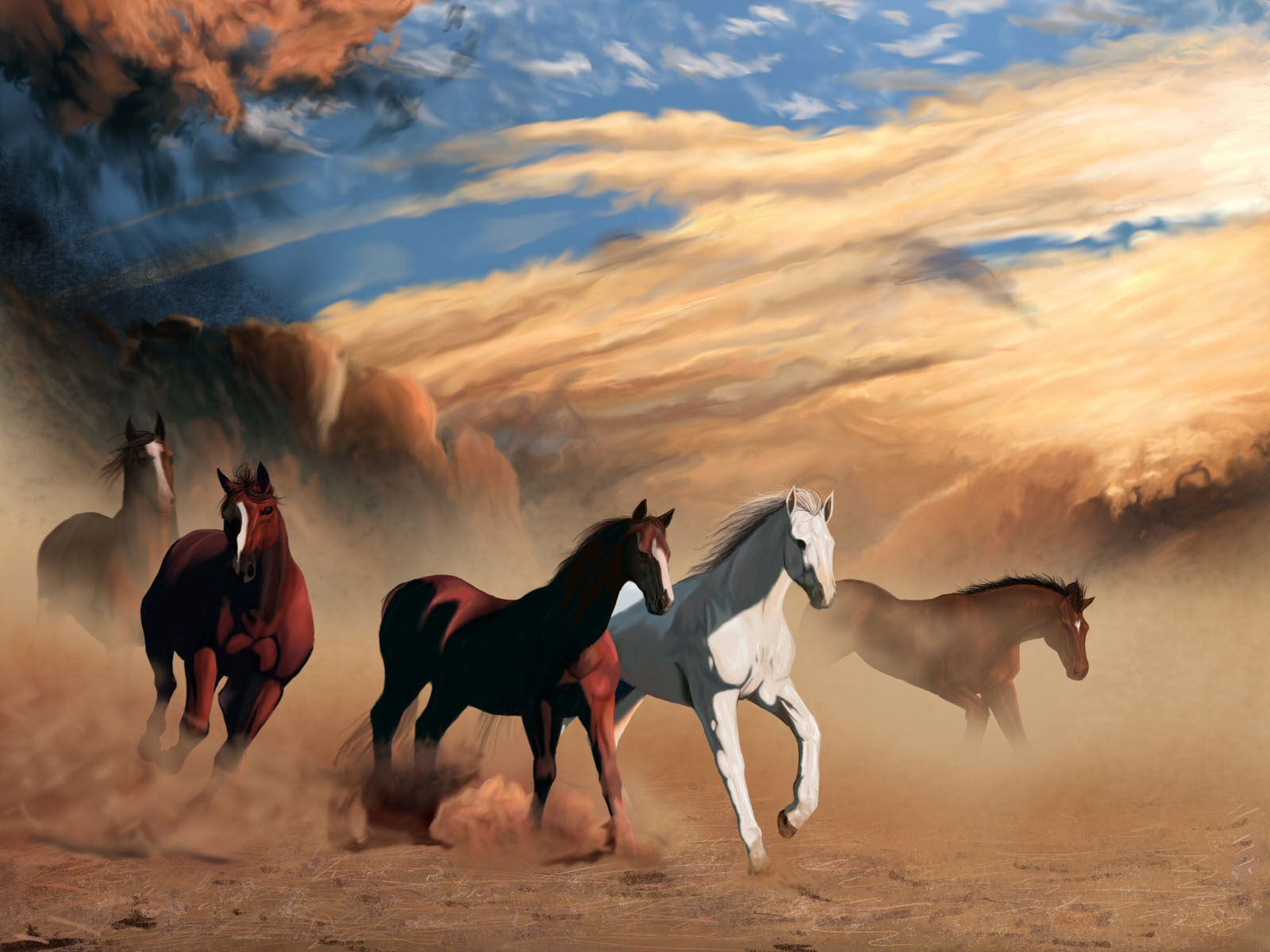 1600x1200 Horses Painting One Hd Wallpaper Pictures Backgrounds Free Download - Hd Painting