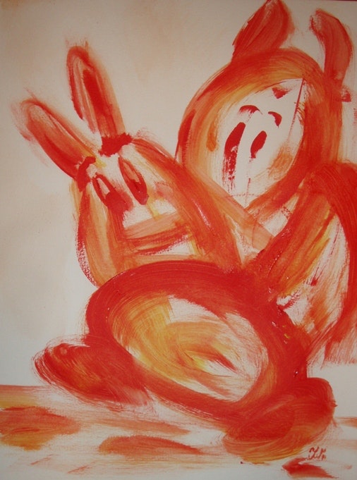 506x681 He Ain'T Heavy, Abstract Acrylics On Paper 24x32cm By Artist Trine - He Ain T Heavy Painting