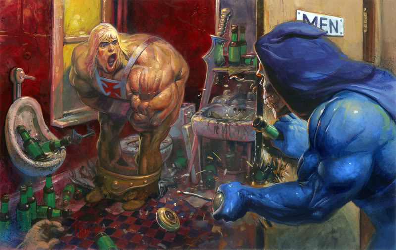 800x506 Geek Art Skeletor Busts In On A Drunk He Man Taking A Dump - He Man Painting