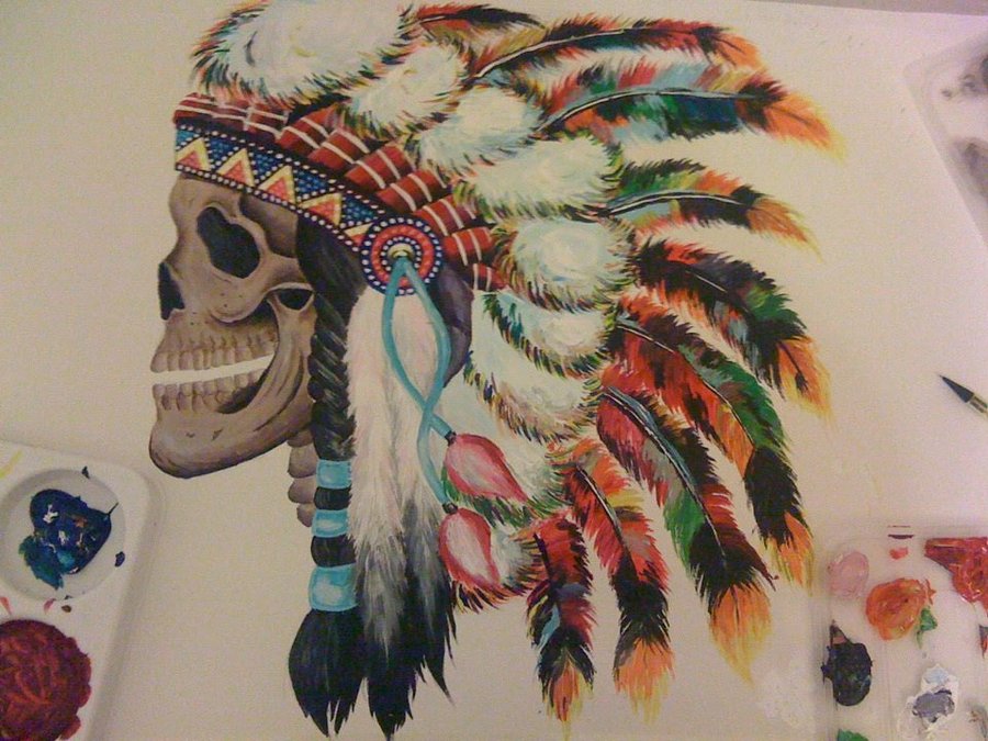 900x675 Skull Indian Headdress Painting By Jodieallenx - Headdress Painting