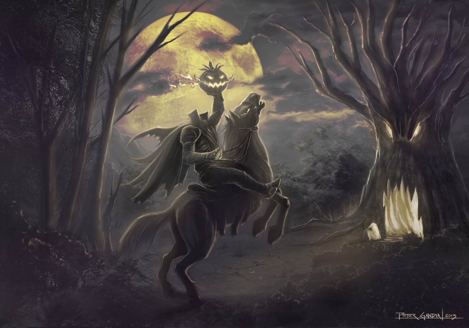 1600x1120 Happy Halloween Headless Horseman - Headless Horseman Painting