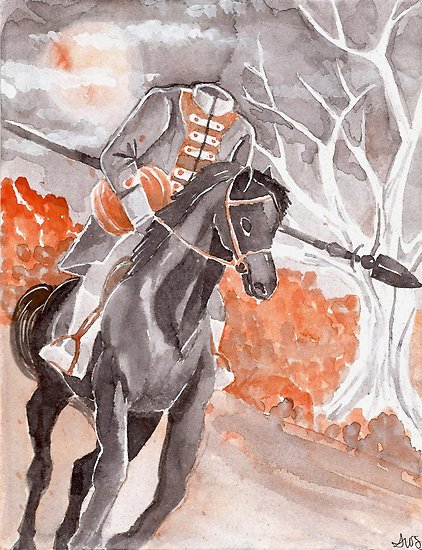 422x550 The Headless Horseman Watercolor Painting Posters By Lysswhitart - Headless Horseman Painting