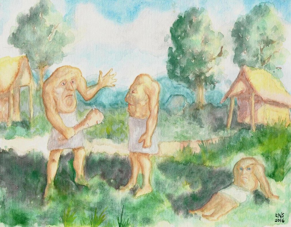 1012x790 Village Of The Headless Men By Qodaet - Headless Man Painting