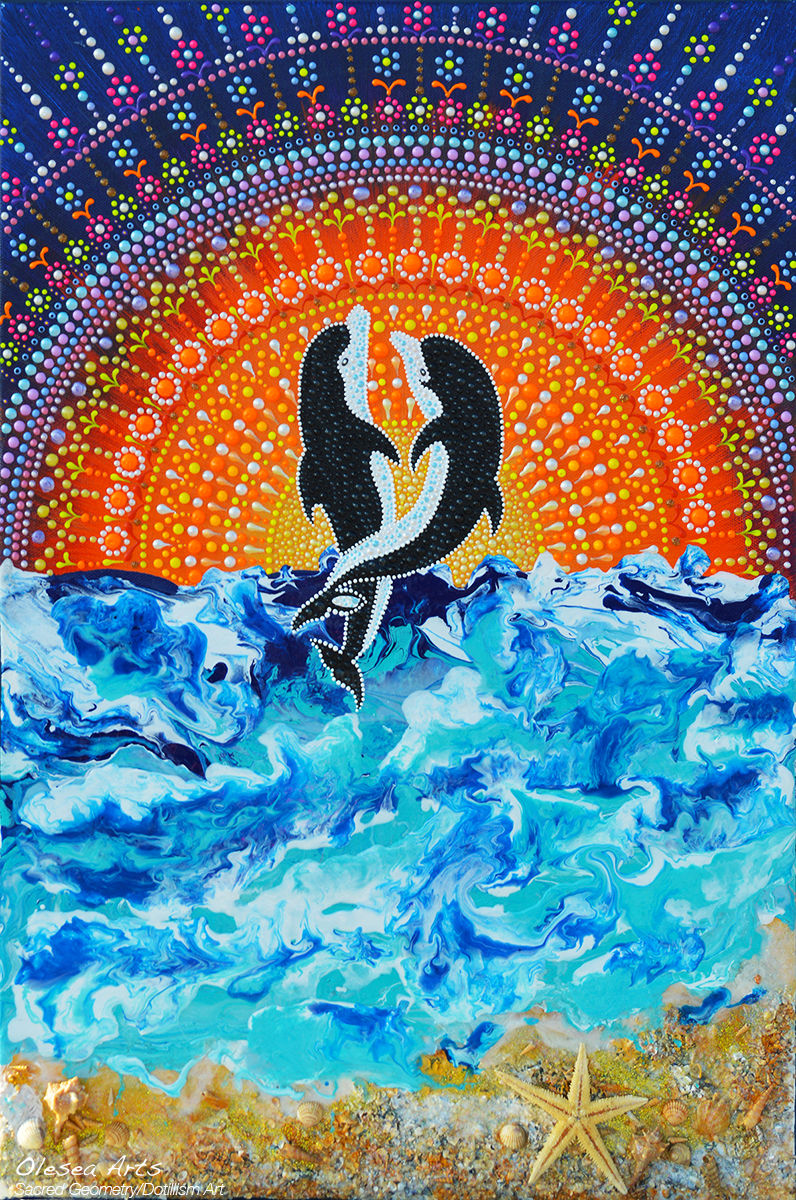 796x1200 Dolphins Couple Dot Painting Dolphinity Healing (Olesea Arts) - Healing Painting