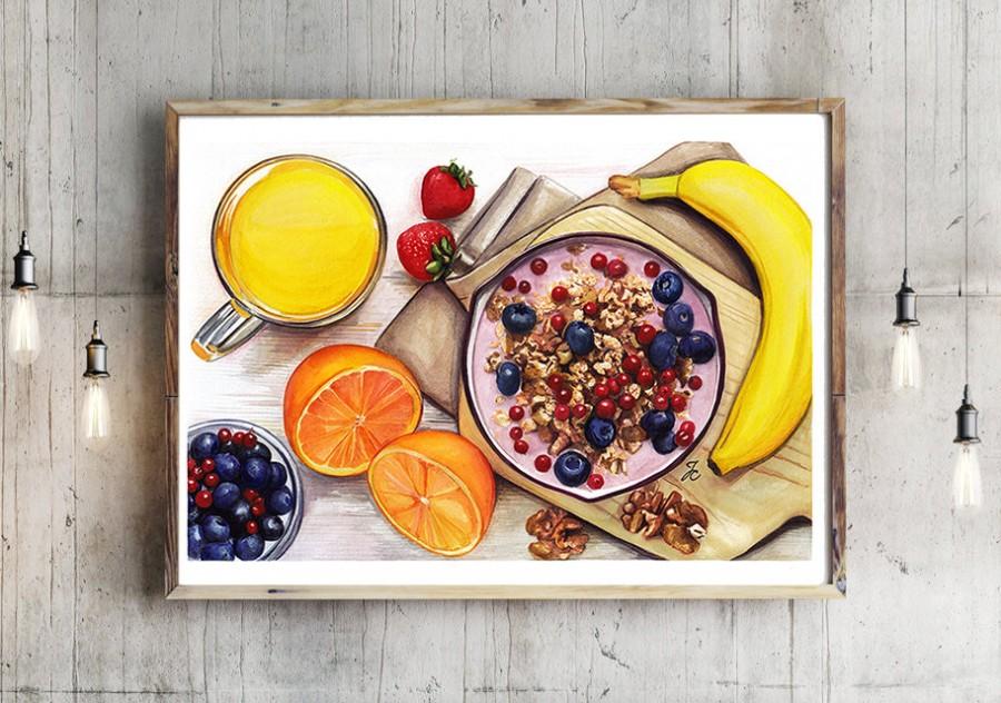 900x632 Breakfast Illustration, Breakfast Print, Food Print, Healthy Food - Healthy Food Painting
