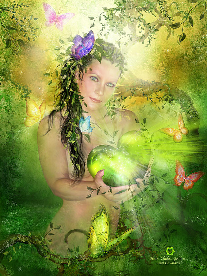 675x900 Heart Chakra Goddess Mixed Media By Carol Cavalaris - Heart Chakra Painting