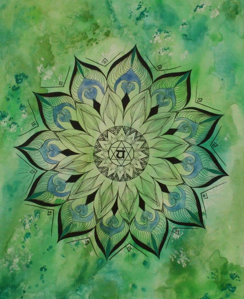 807x990 Heart Chakra Mandala Watercolor Painting By Mysticcearth - Heart Chakra Painting