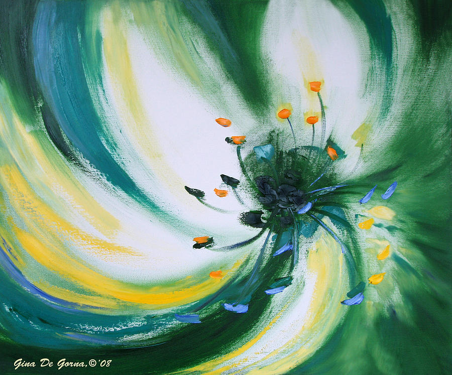 900x747 From The Heart Of A Flower Green Painting By Gina De Gorna - Heart Flower Painting
