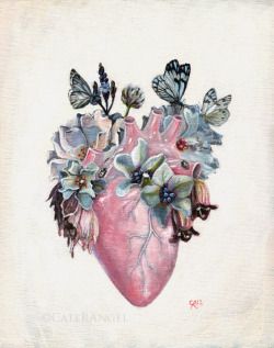 250x317 By Cate Rangel Darkart Human Heart - Heart Flower Painting