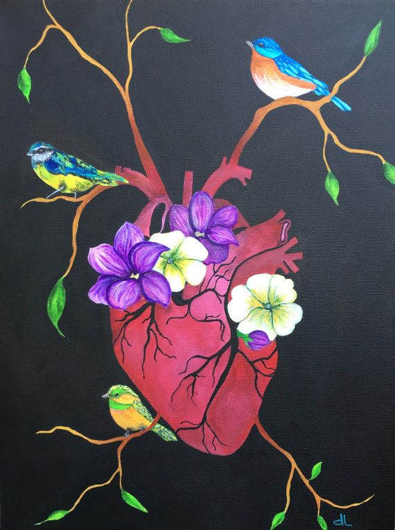 570x764 Original Beating Heart Anatomical Human Anatomy Medical Flower - Heart Flower Painting