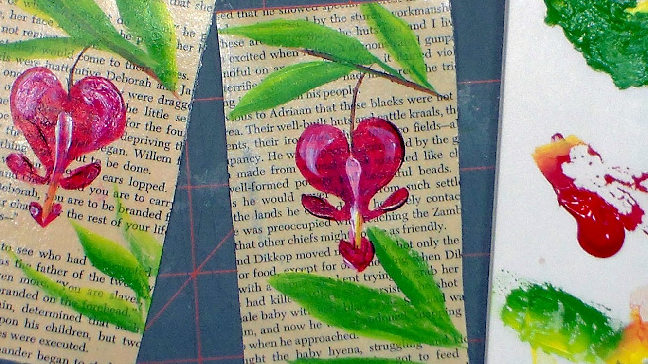 1332x749 Bleeding Heart On An Old Book Page (Acrylic Painting Tutorial - Heart Flower Painting