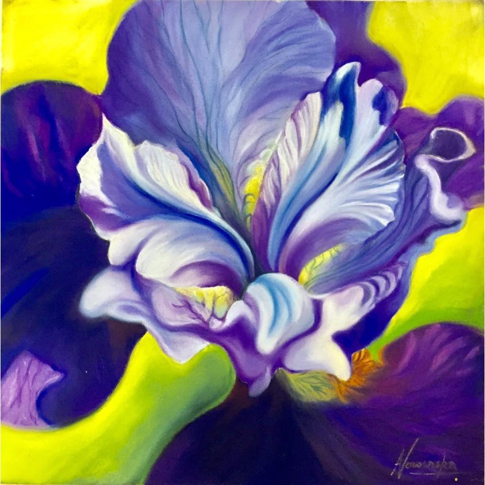 960x960 Bright Heart Purple Iris Flower Paintings Anita Nowinska - Heart Flower Painting