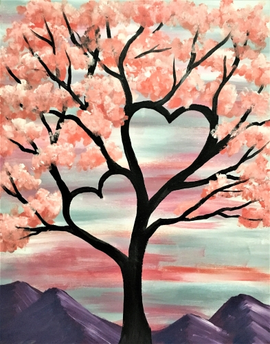393x500 Heart Tree In The Mountains Paint Nite Event - Heart Painting