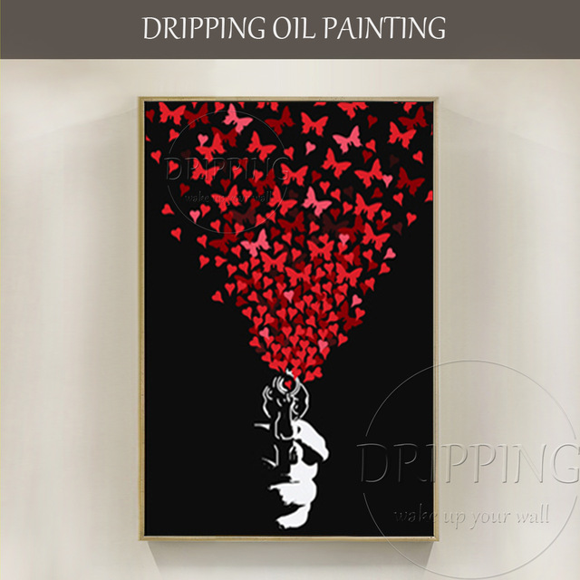 640x640 Black And Red Art Artist Hand Painted Pistol Shooting Butterfly - Heart Painting