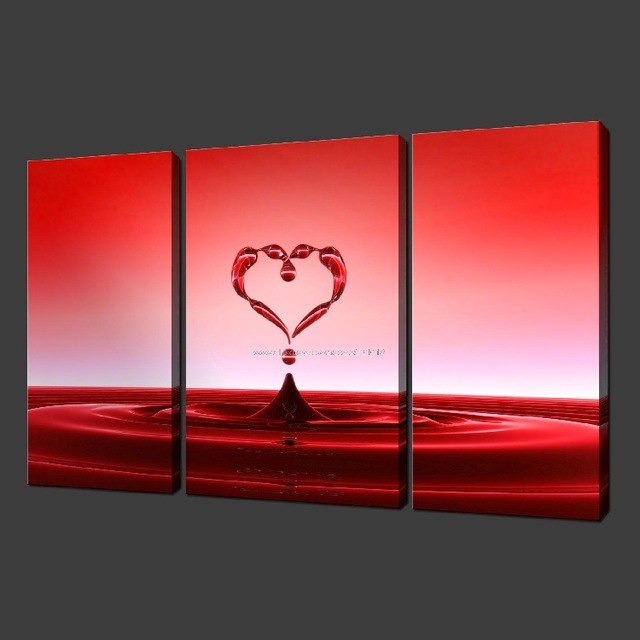 640x640 Heart Splash Premium Set Of Three Canvas Picture Wall Art Oil - Heart Painting On Canvas