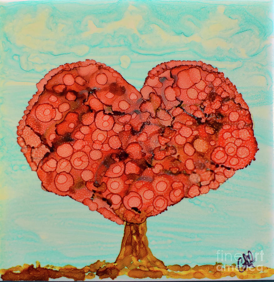 875x900 Heart Tree Painting By Christine Dekkers - Heart Tree Painting