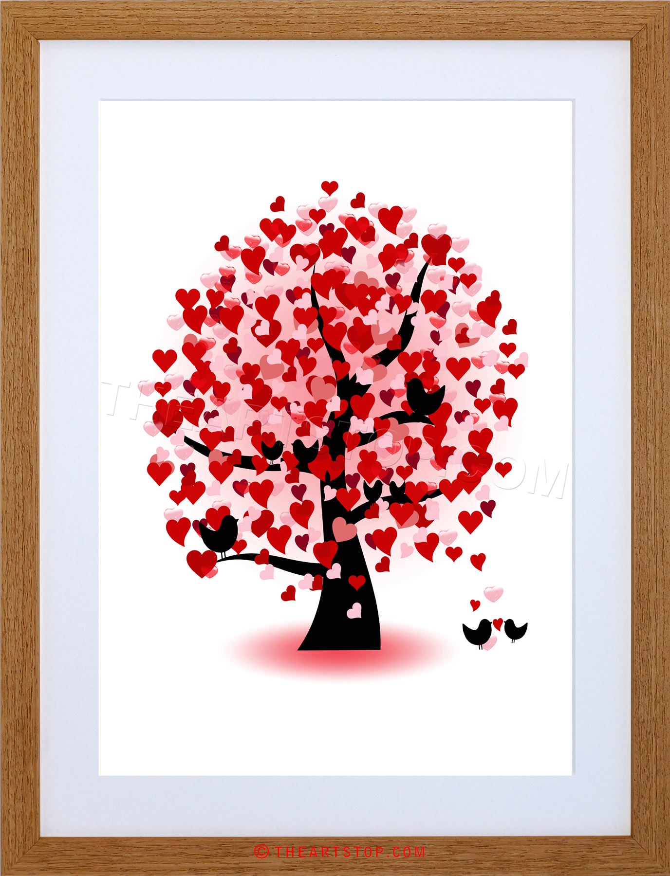 1376x1800 Painting Love Heart Tree Leaves Birds Branches Romantic Framed - Heart Tree Painting