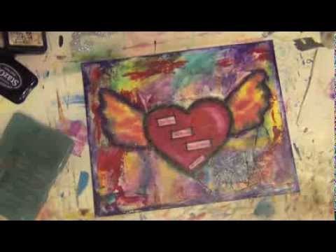 480x360 Mixed Media Art Journal Page - Heart With Wings Painting