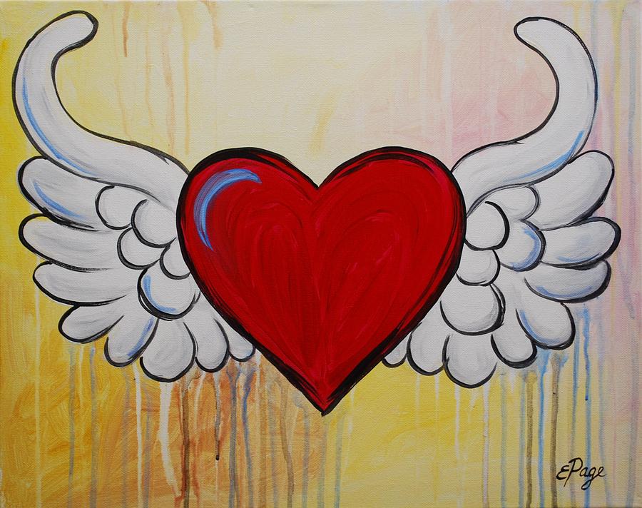 900x712 My Heart Has Wings Painting By Emily Page - Heart With Wings Painting
