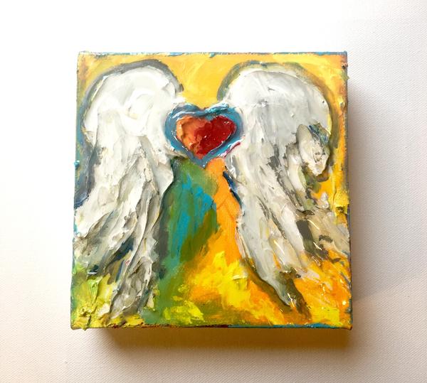 600x539 Angel Wing Painting With Heart 6x6 - Heart With Wings Painting