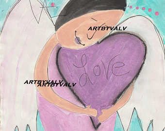 340x270 Original Art Angel Painting On Paper Open Arms Angel Hugs Long - Heart With Wings Painting