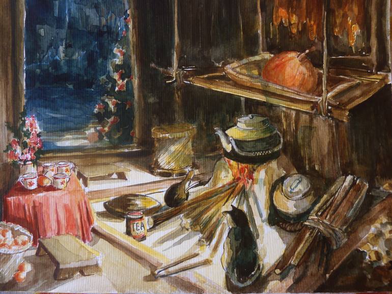 770x578 Saatchi Art Around The Khasi Hearth Painting By Careen Joplin - Hearth Painting