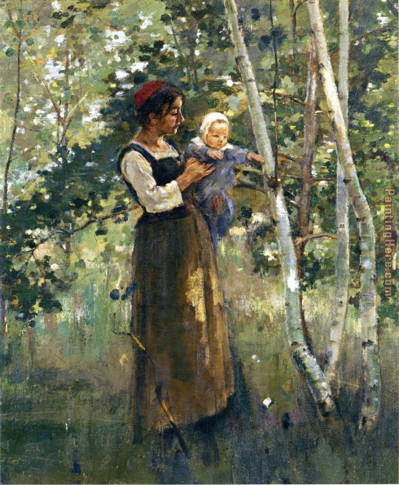 807x980 Theodore Robinson Mother And Child By The Hearth Painting Anysize - Hearth Painting