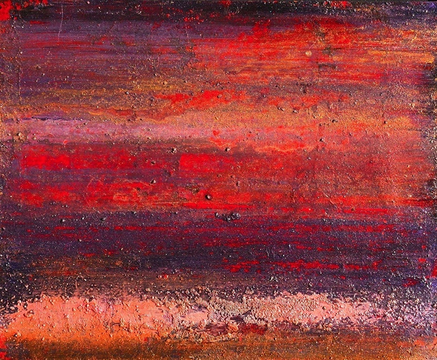 900x740 Mixed Media Artists International Mixed Media Abstract Art Red - Heat Painting