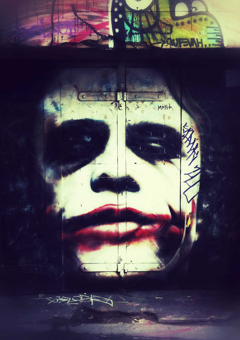 777x1100 Heath Ledger As The Joker From Batman As Street Art Created By - Heath Ledger Joker Canvas Painting