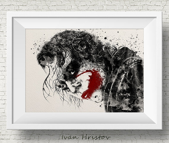 570x482 Heath Ledger Inspired Joker From Batman Watercolor Painting - Heath Ledger Joker Painting