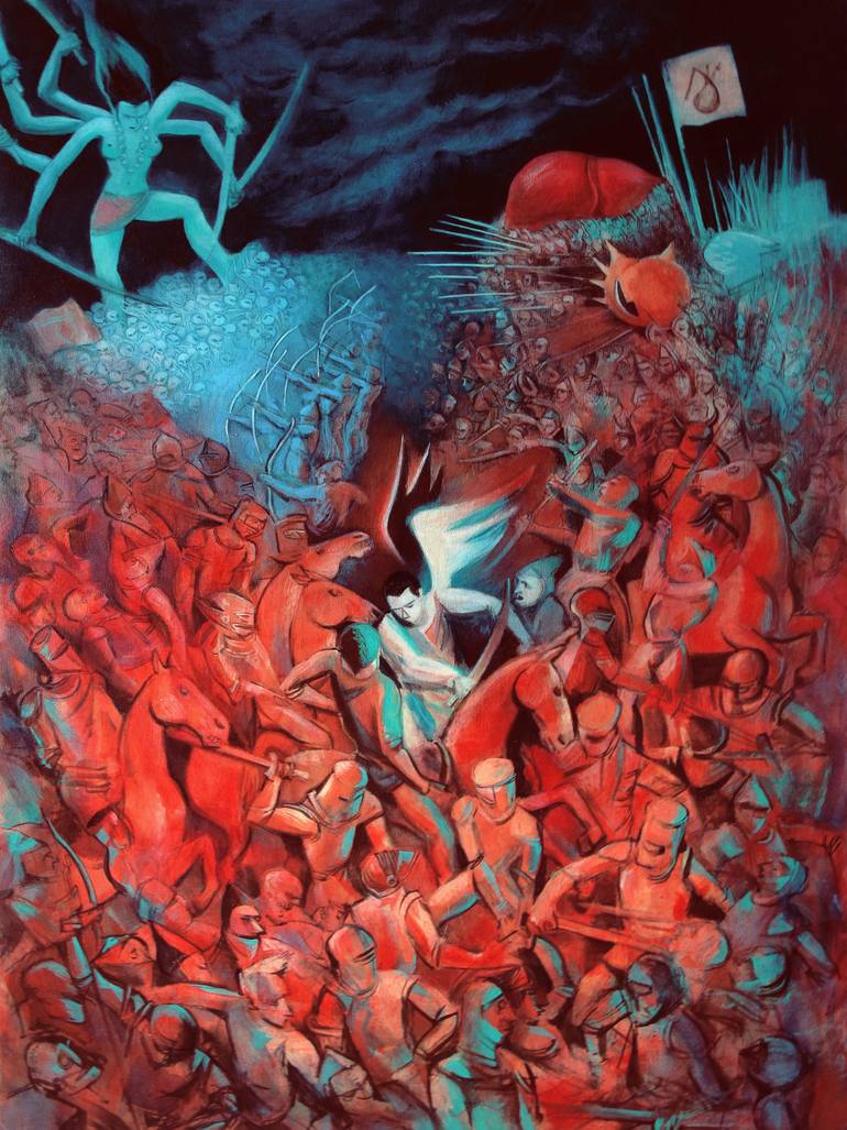 770x1027 Saatchi Art Battle Of Heaven And Hell Painting By Juliusz Lewandowski - Heaven And Hell Painting