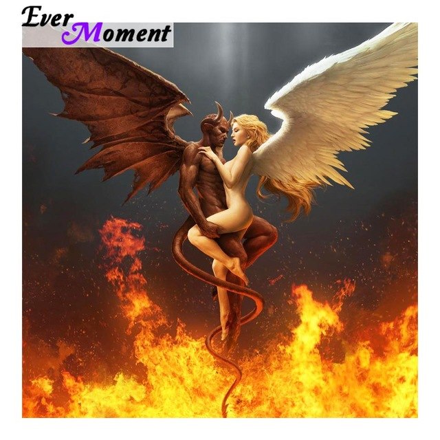 640x640 Ever Moment 5d Diy Diamond Painting Angel Devil Heaven Hell - Heaven Hell Painting