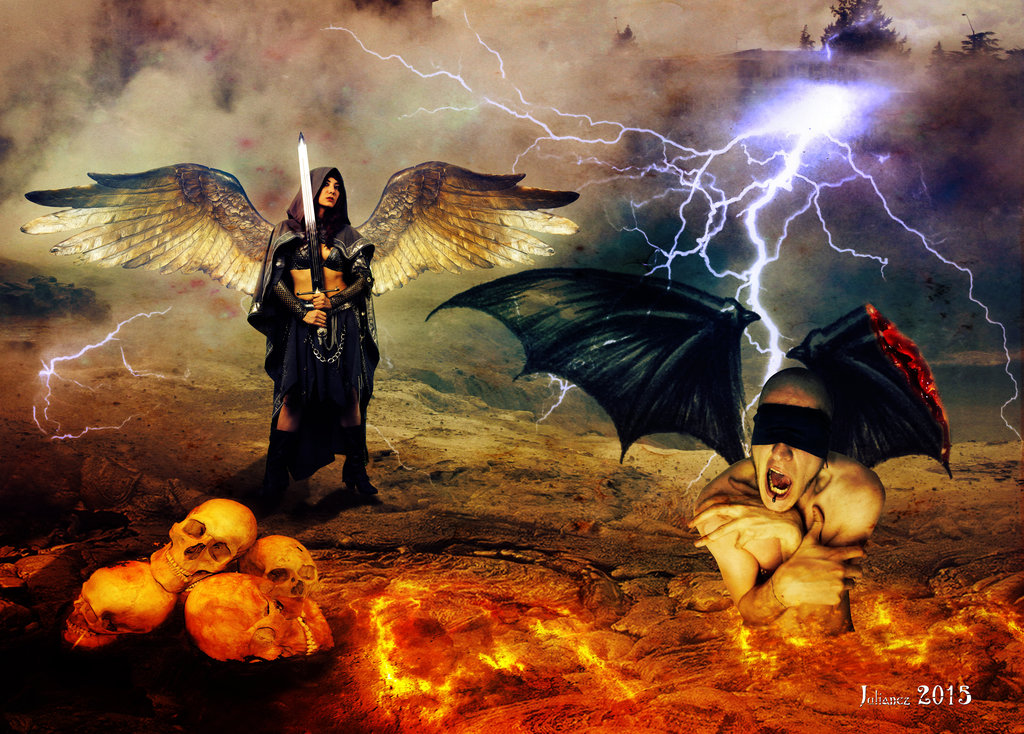 1024x734 Heaven Vs Hell By Julianez - Heaven Vs Hell Painting