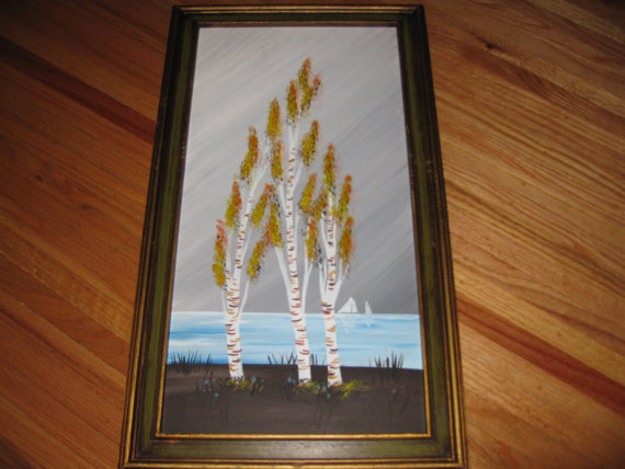 570x428 Painting Birch Trees Acrylic Painting In Hecho En Mexico Frame - Hecho En Mexico Painting