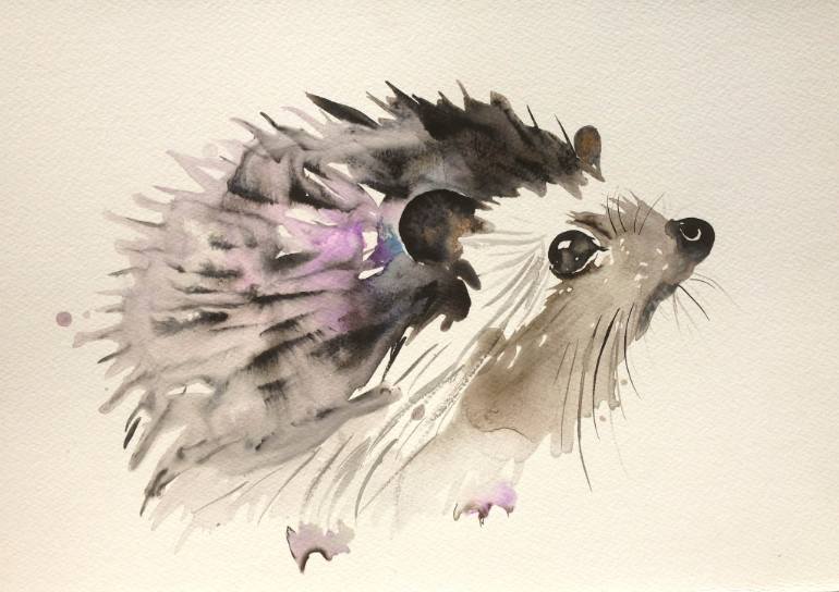 770x544 Saatchi Art Violet Hedgehog Painting By Tina Brosi - Hedgehog Painting