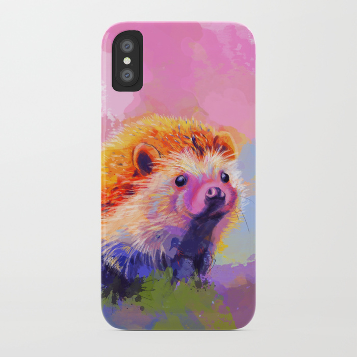 700x700 Sweet Hedgehog, Cute Pink And Purple Animal Painting Iphone Case - Hedgehog Painting