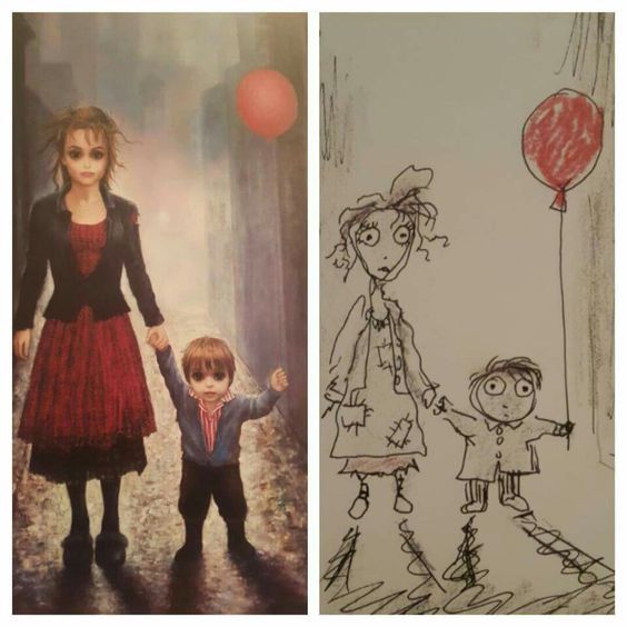 564x564 Tim Burton Gave The Sketch On The Right To Artist Margaret Keane - Helena Bonham Carter Keane Painting