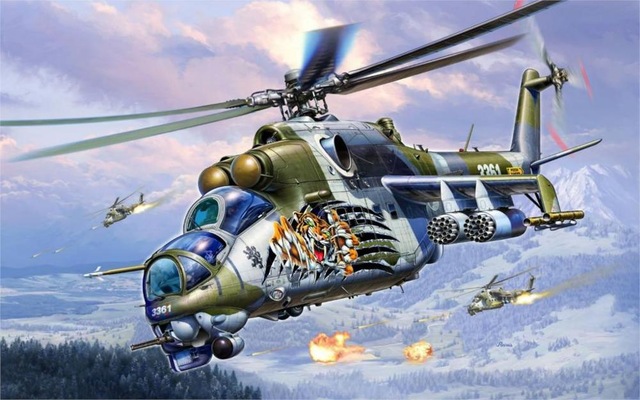 640x400 Wall Art Paintings Art Vertalet Mi 24 Soviet Russian Transport - Helicopter Painting