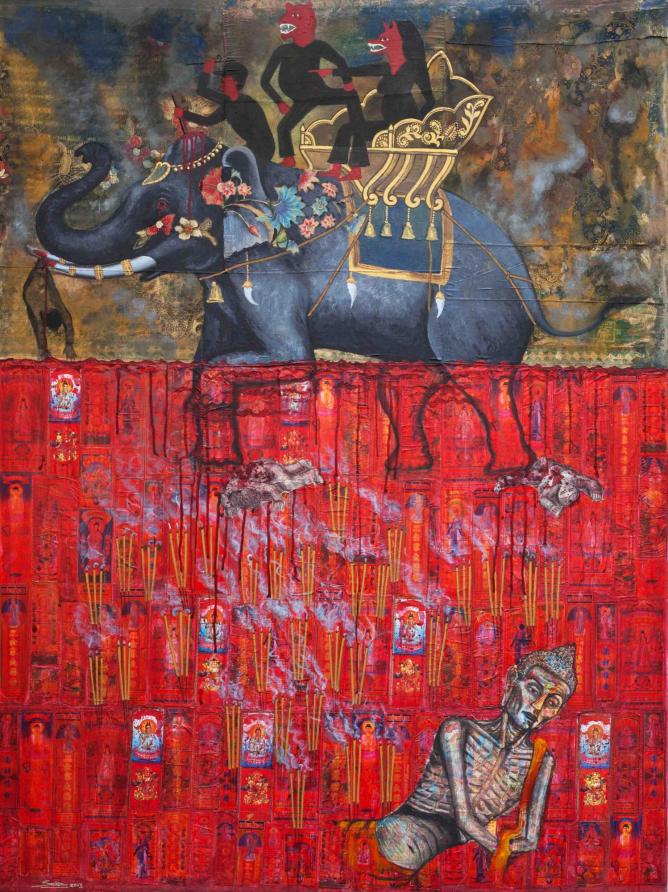 668x892 Interview With Cambodian Artist Leang Seckon Painting Past - Hell On Earth Painting